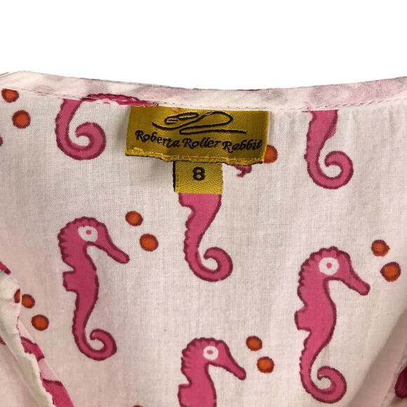 Roberta Roller Rabbit Tunic Top Womens Size 8 Pink White Seahorse Print Cotton - Picture 2 of 6